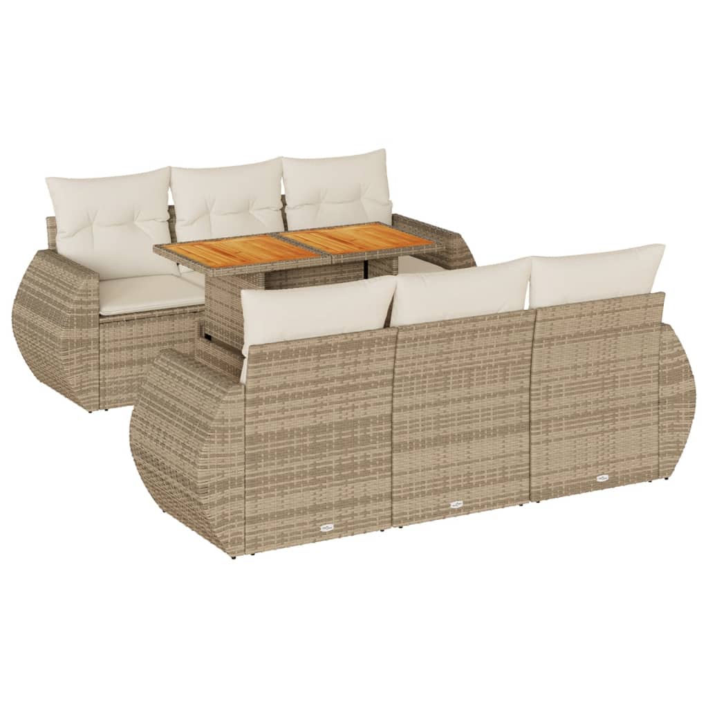 Set Divani da Giardino 7 pz con Cuscini Beige in Polyrattan