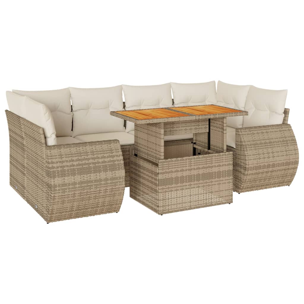 Set Divani da Giardino 7 pz con Cuscini Beige in Polyrattan