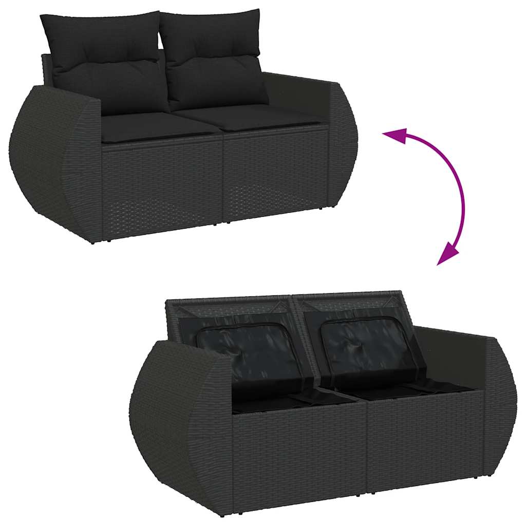 Set Divano da Giardino 6 pz con Cuscini Nero in Polyrattan