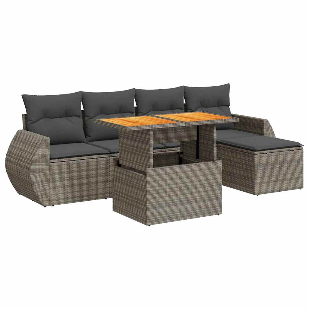 Set Divano da Giardino 6 pz con Cuscini Grigio in Polyrattan