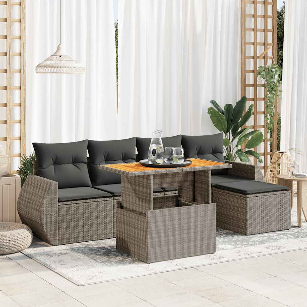 Set Divano da Giardino 6 pz con Cuscini Grigio in Polyrattan