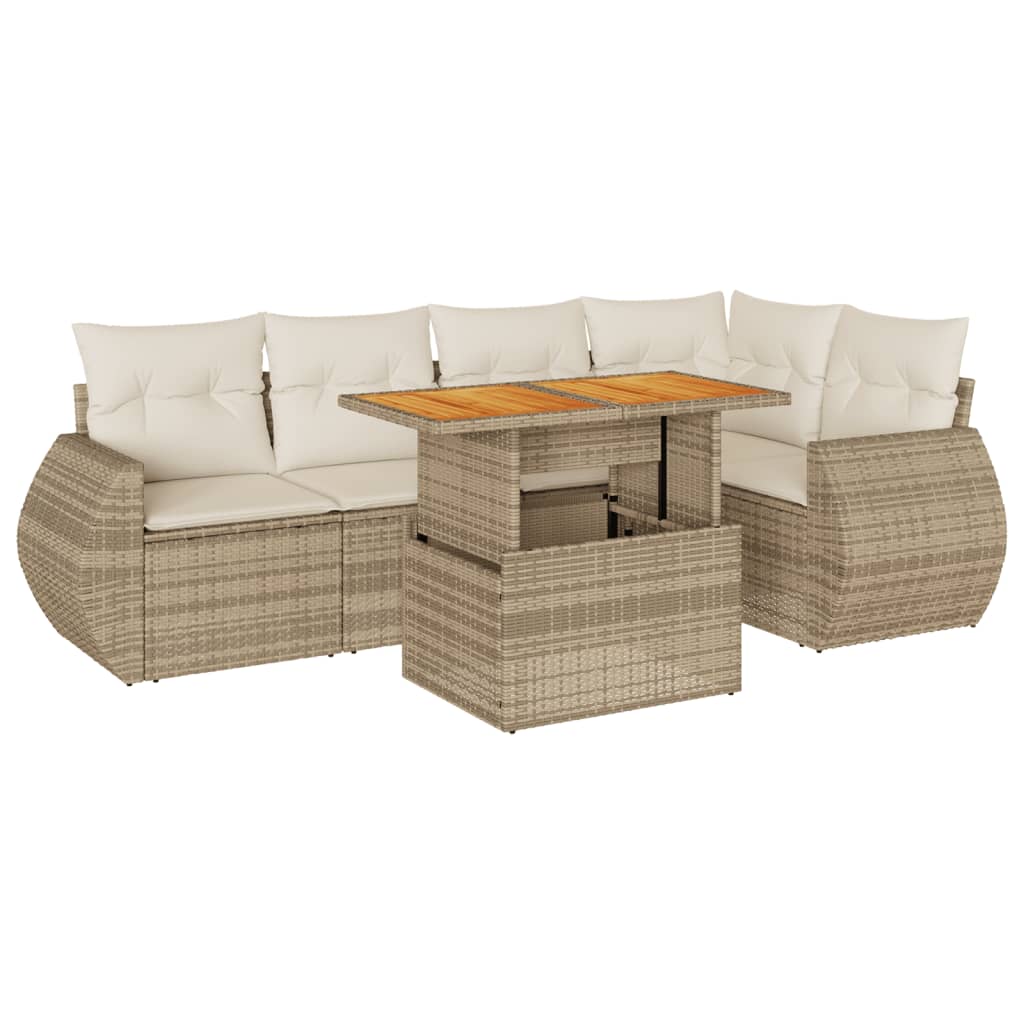 Set Divano da Giardino 6 pz con Cuscini Beige in Polyrattan