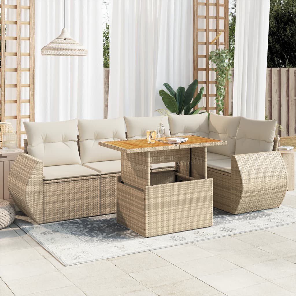 Set Divano da Giardino 6 pz con Cuscini Beige in Polyrattan