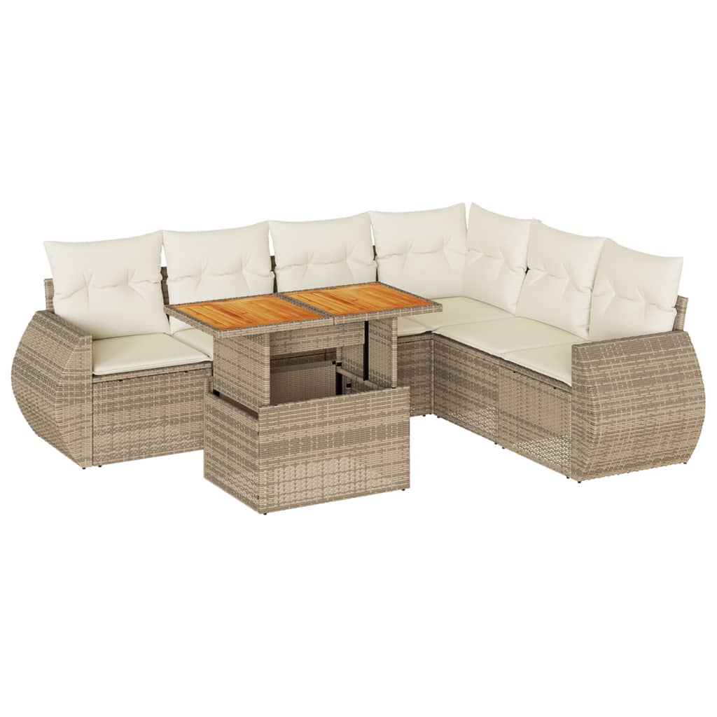 Set Divani da Giardino 7 pz con Cuscini Beige in Polyrattan