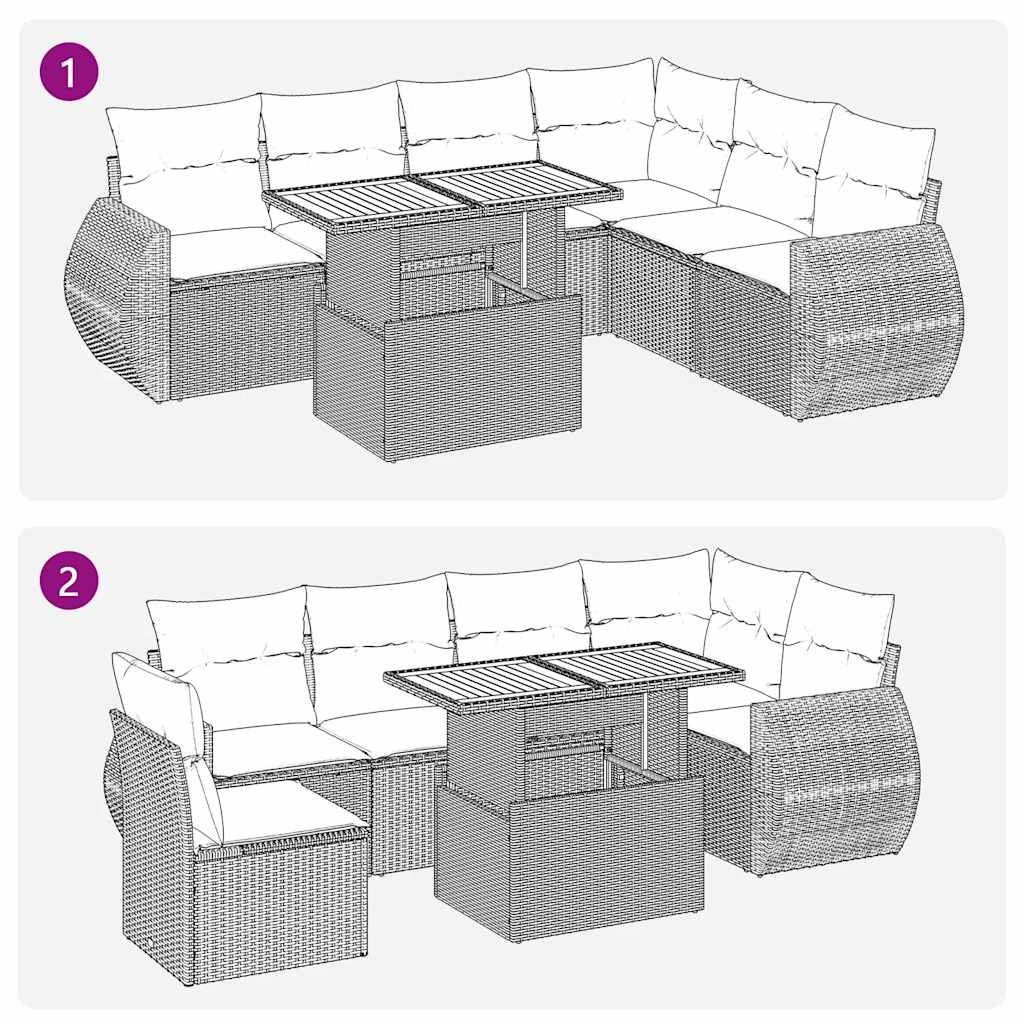 Set Divani da Giardino 7 pz con Cuscini Beige in Polyrattan