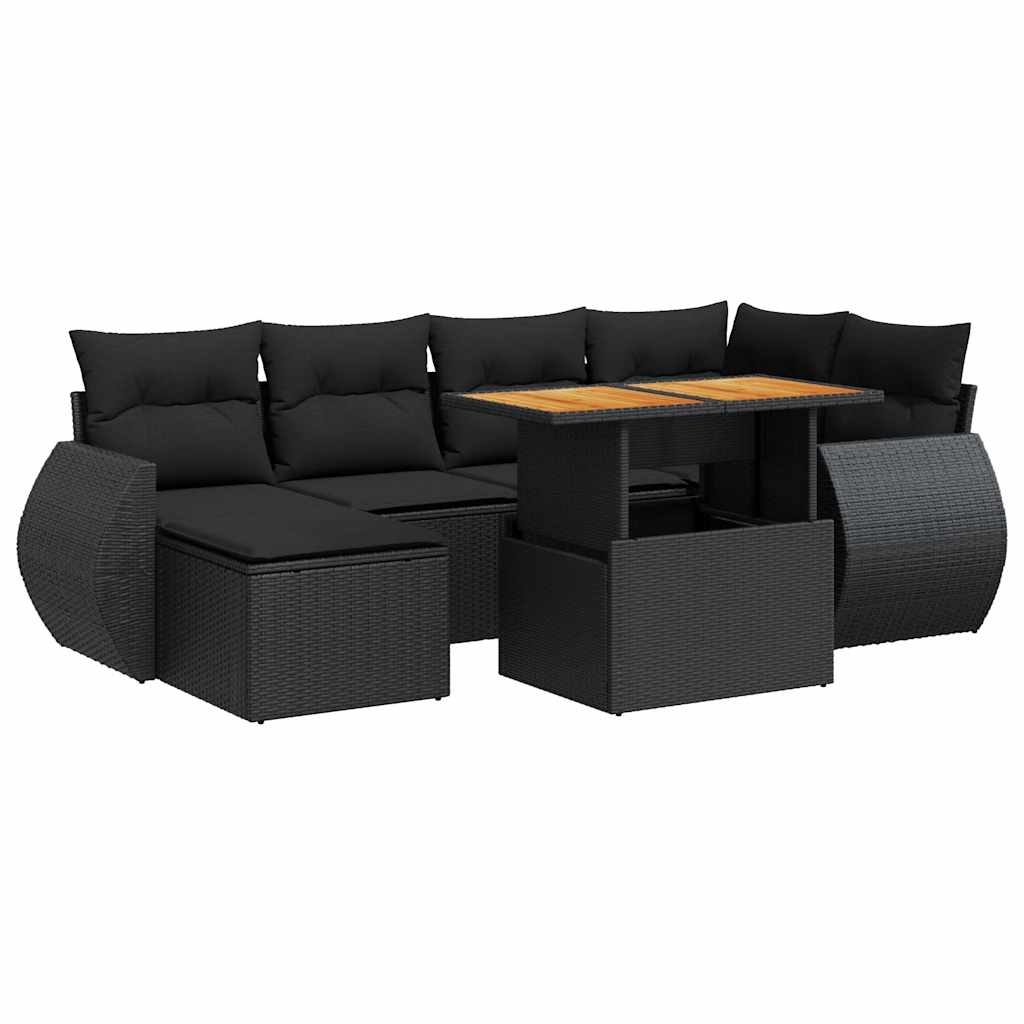 Set Divani da Giardino con Cuscini 7pz Nero Polyrattan