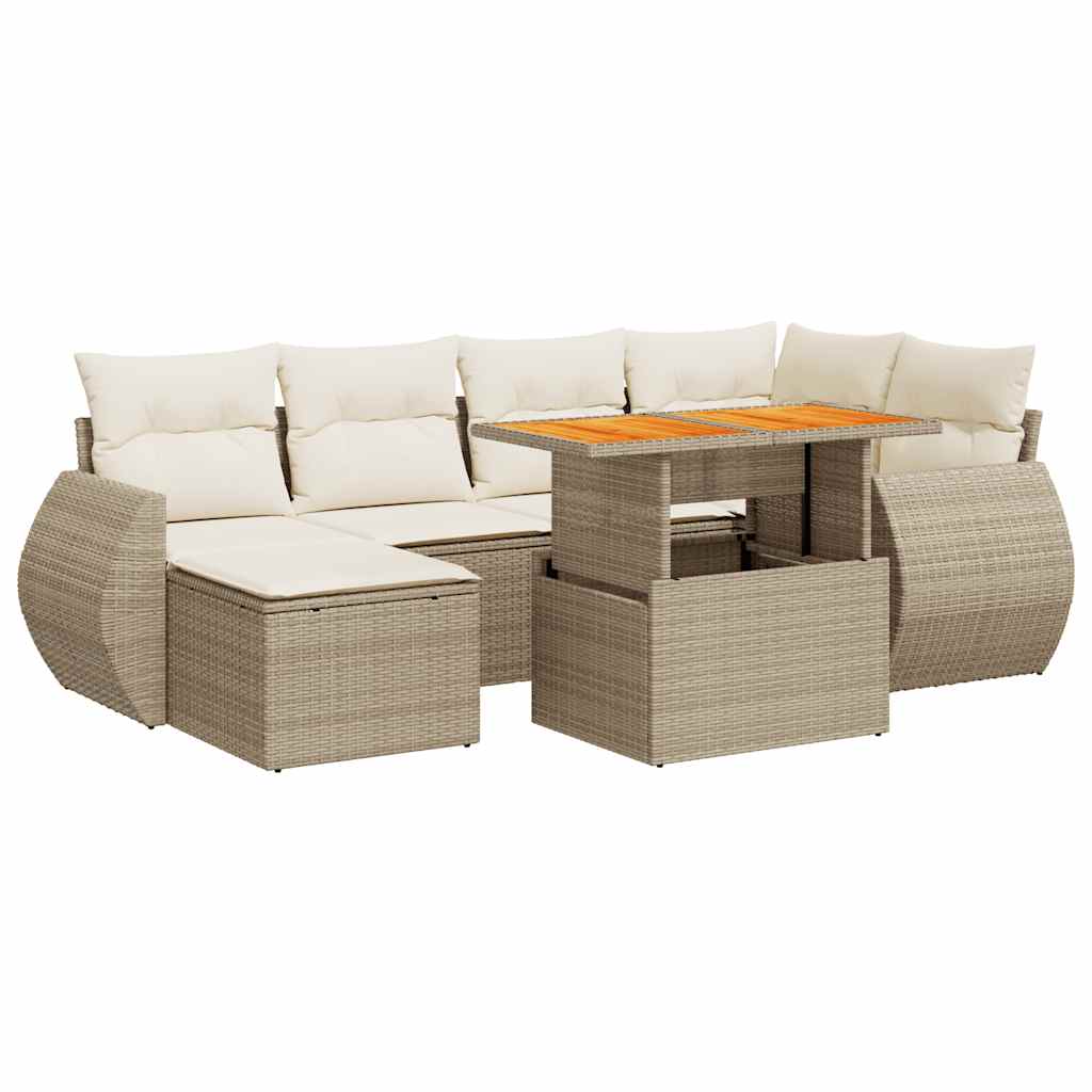 Set Divani da Giardino 7 pz con Cuscini Beige in Polyrattan