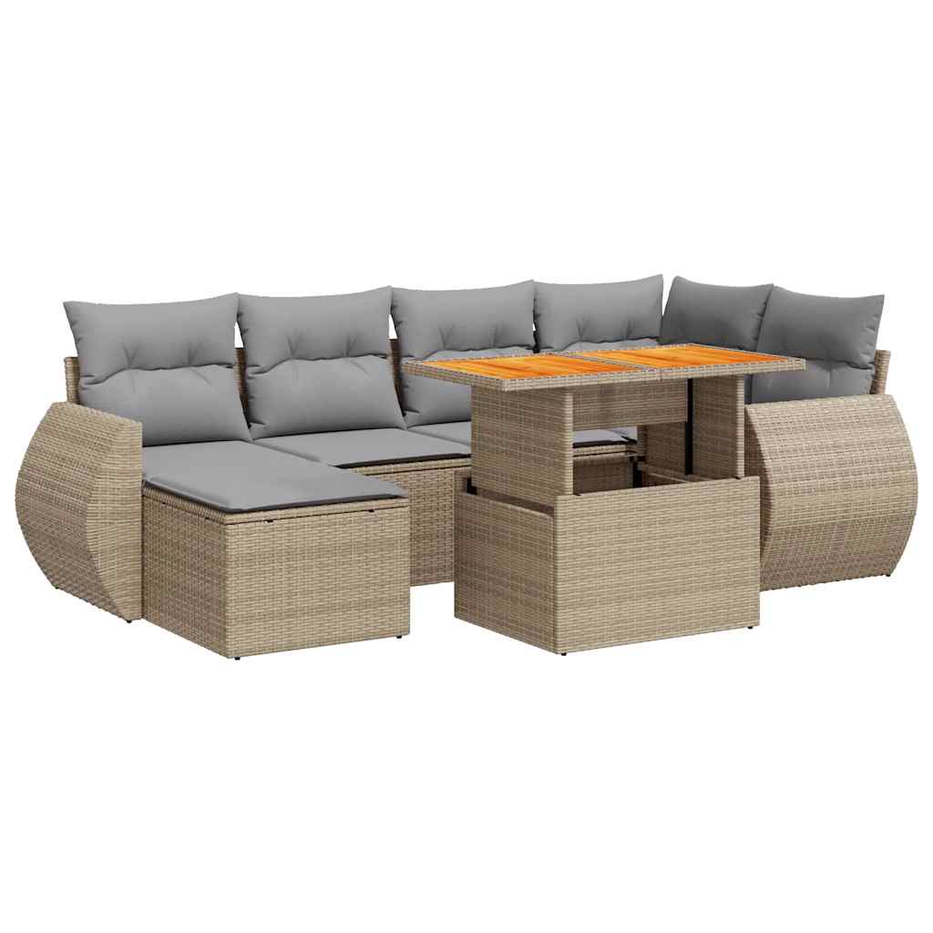 Set Divani da Giardino 7 pz con Cuscini Beige in Polyrattan