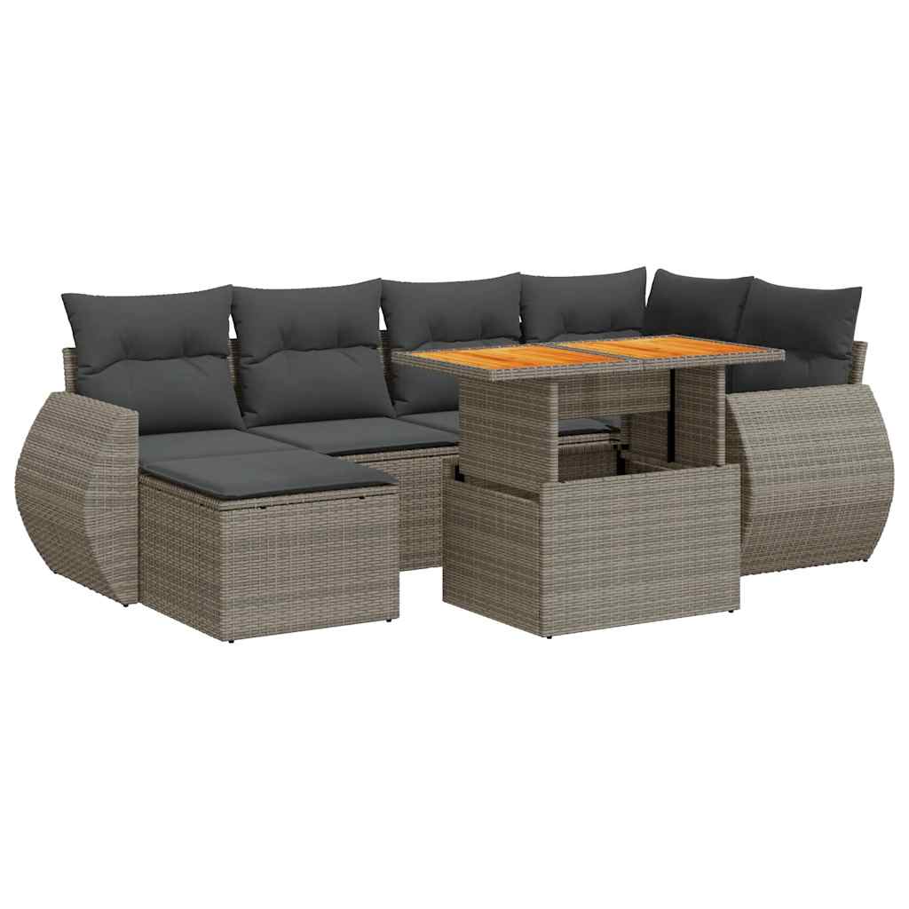 Set Divani da Giardino 7 pz con Cuscini Grigio in Polyrattan