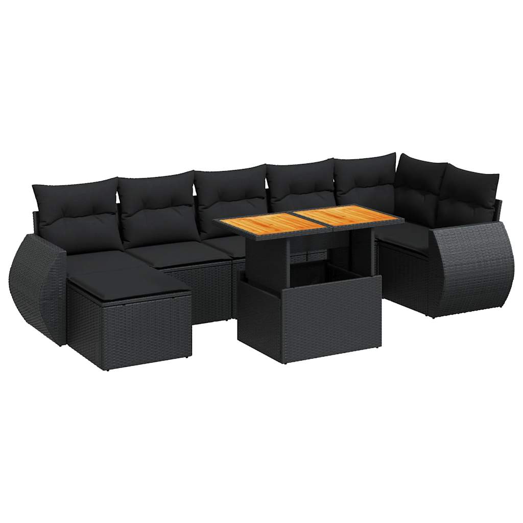 Set Divani da Giardino con Cuscini 8 pz Nero in Polyrattan