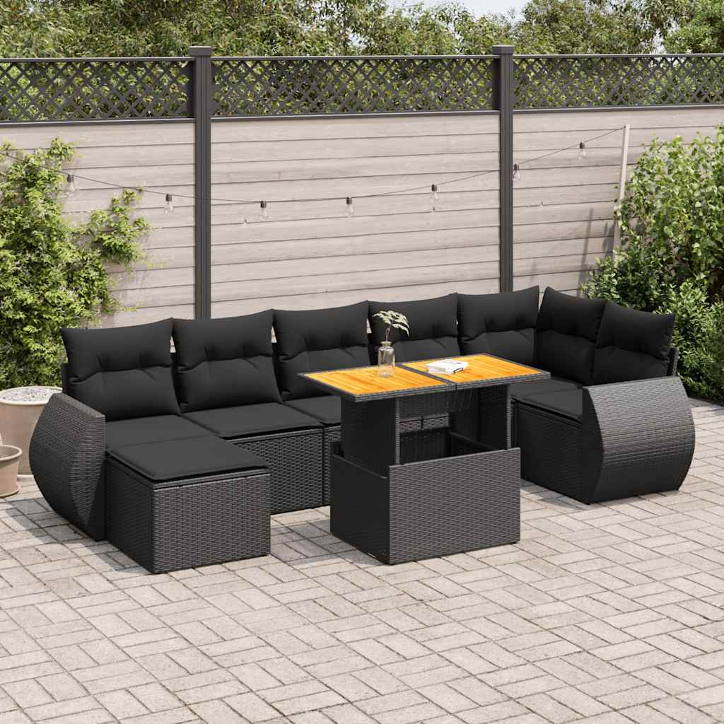 Set Divani da Giardino con Cuscini 8 pz Nero in Polyrattan