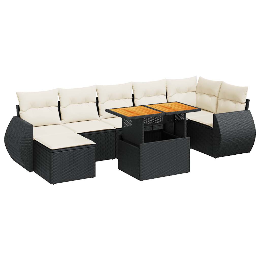 Set Divani da Giardino con Cuscini 8 pz Nero in Polyrattan