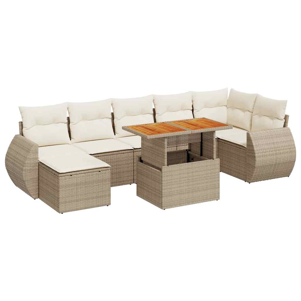 Set Divano da Giardino 8 pz con Cuscini Beige in Polyrattan