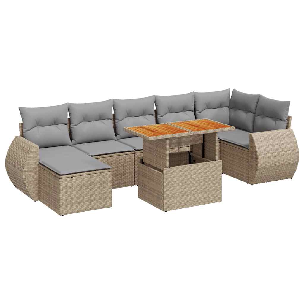 Set Divano da Giardino 8 pz con Cuscini Beige in Polyrattan