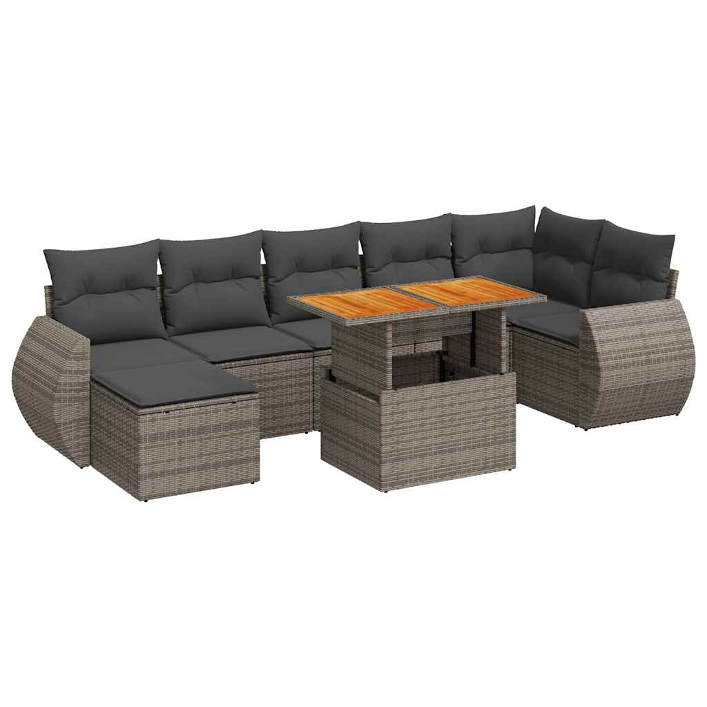 Set Divano da Giardino 8 pz con Cuscini Grigio in Polyrattan