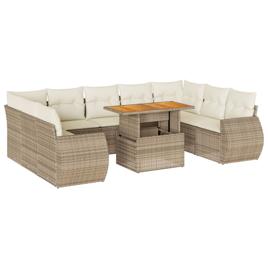 Set Divano da Giardino 10 pz con Cuscini Beige in Polyrattan