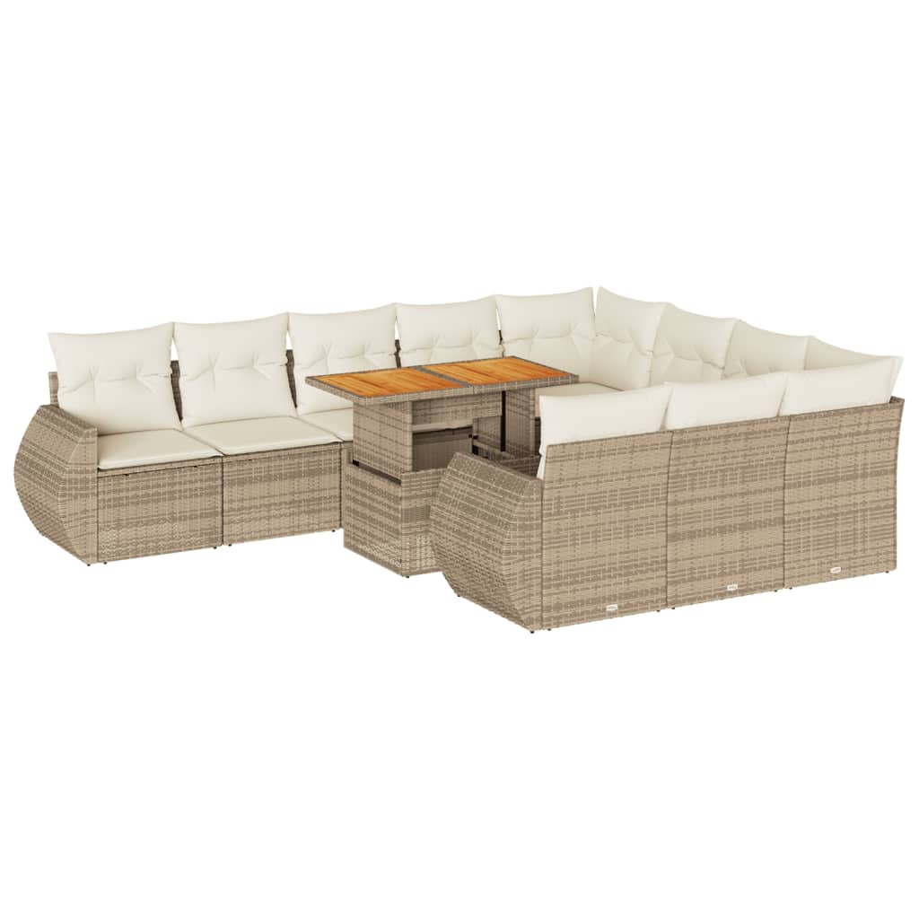 Set Divani da Giardino 11 pz con Cuscini Beige in Polyrattan