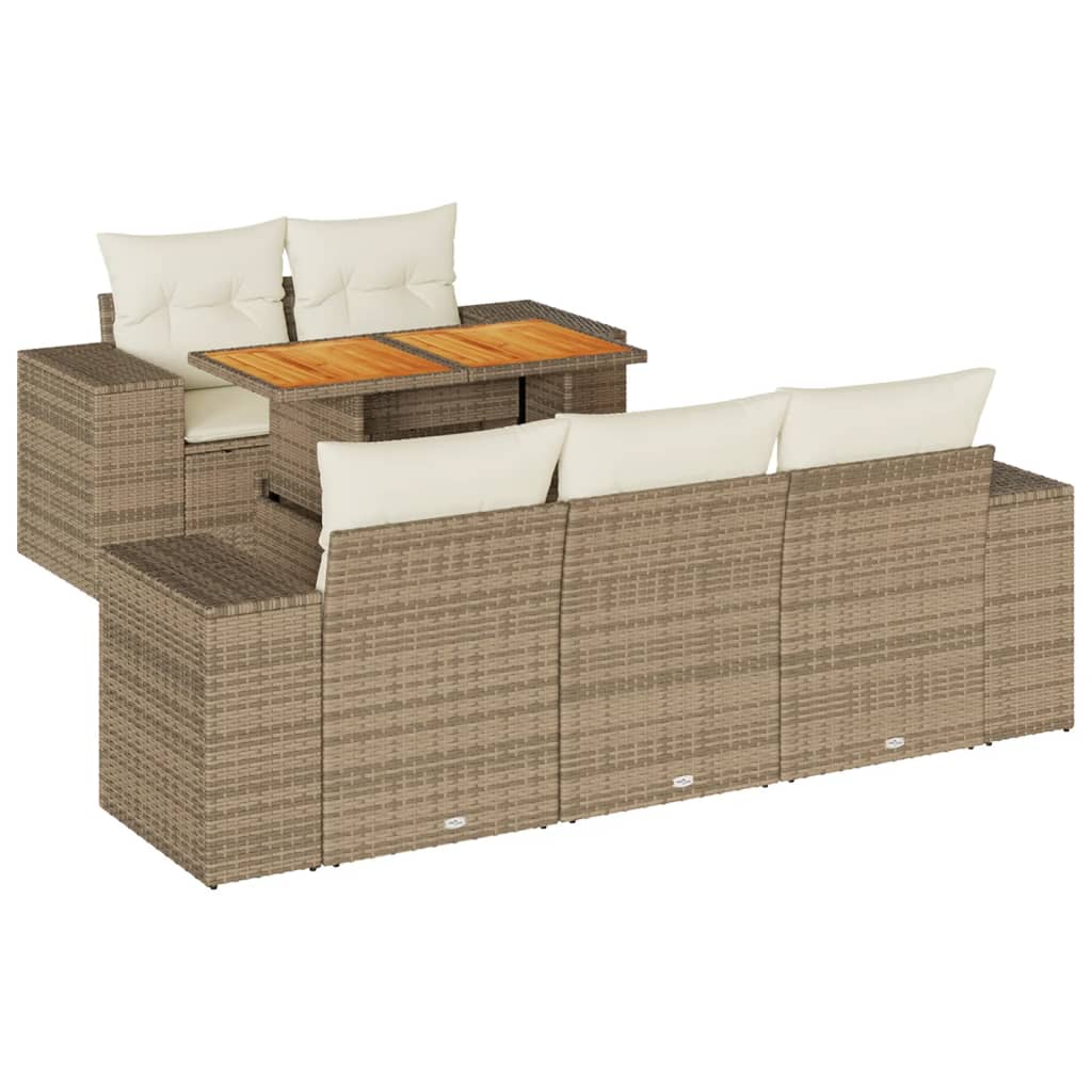 Set Divano da Giardino 6 pz con Cuscini Beige in Polyrattan