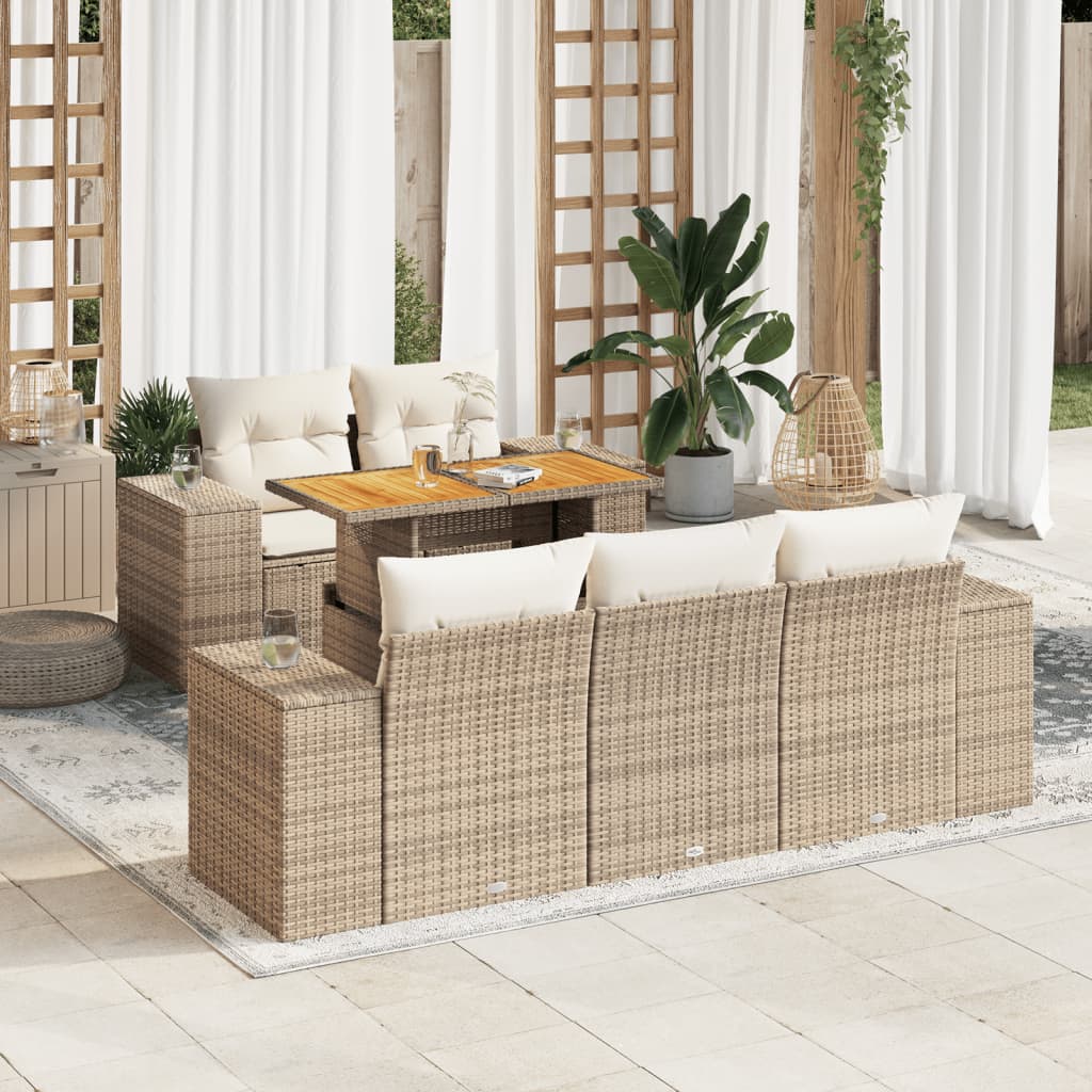 Set Divano da Giardino 6 pz con Cuscini Beige in Polyrattan