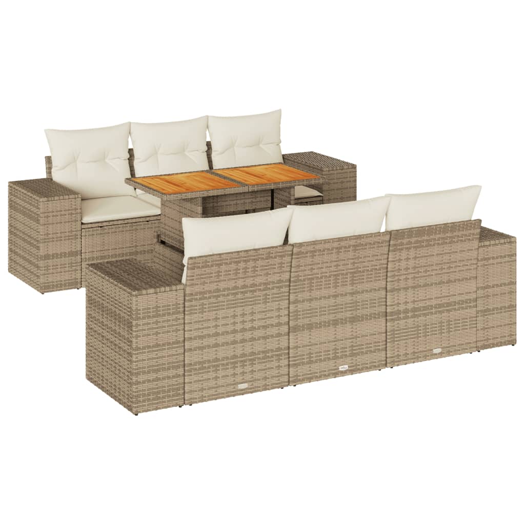 Set Divani da Giardino 7 pz con Cuscini Beige in Polyrattan