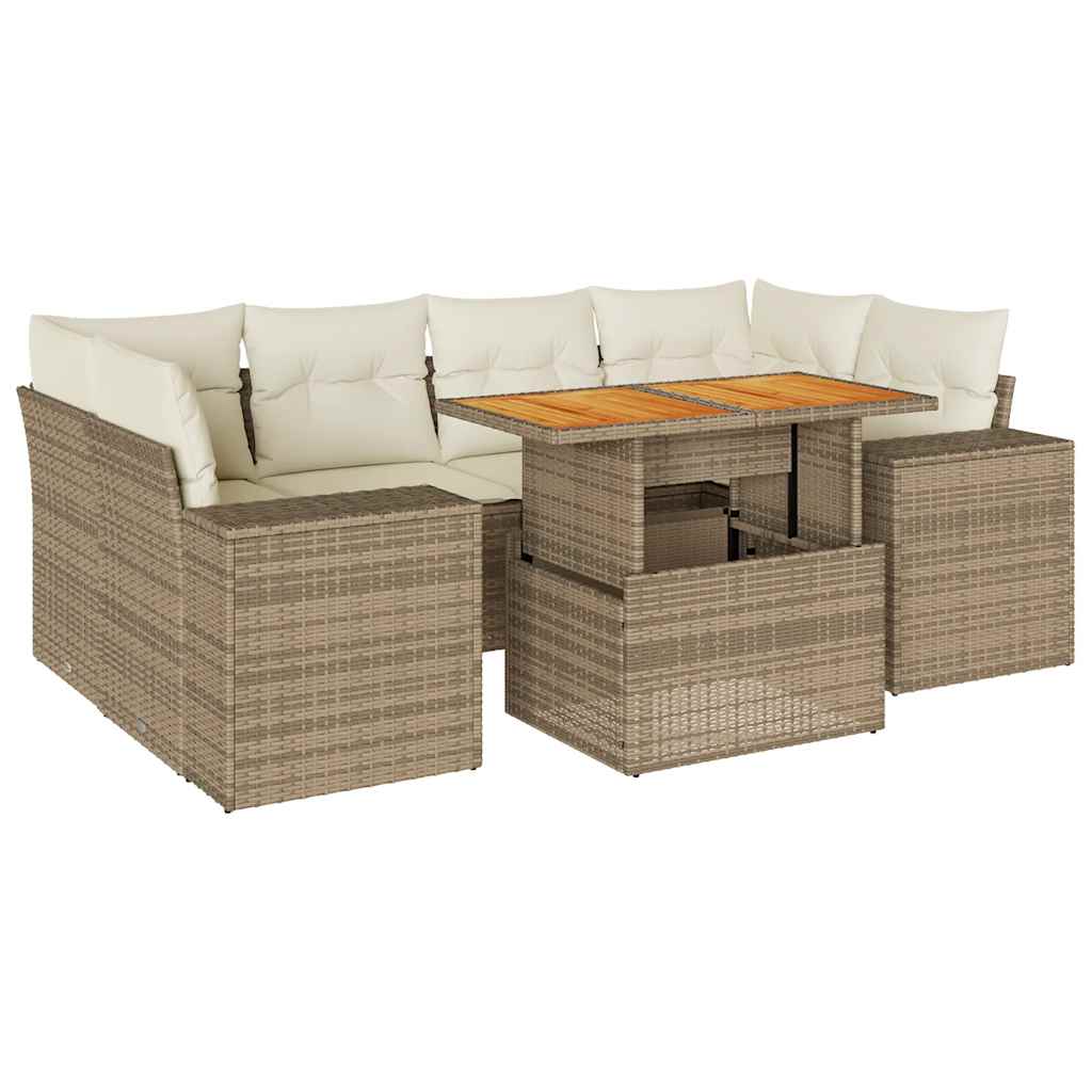 Set Divani da Giardino 7 pz con Cuscini Beige in Polyrattan