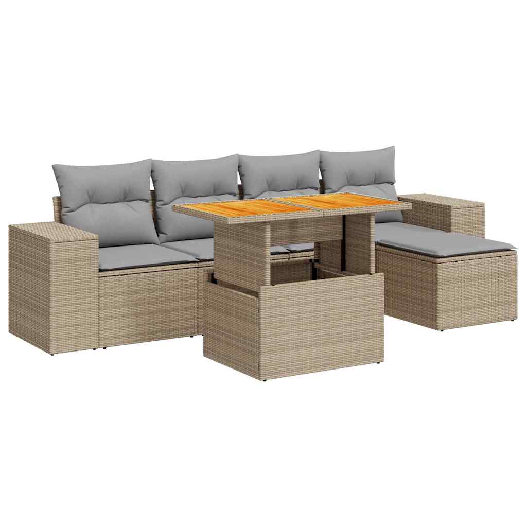 Set Divano da Giardino 6 pz con Cuscini Beige in Polyrattan