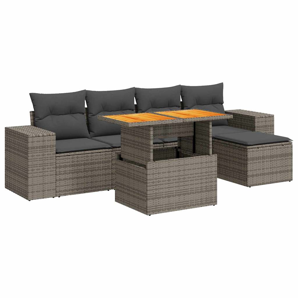 Set Divano da Giardino 6 pz con Cuscini Grigio in Polyrattan