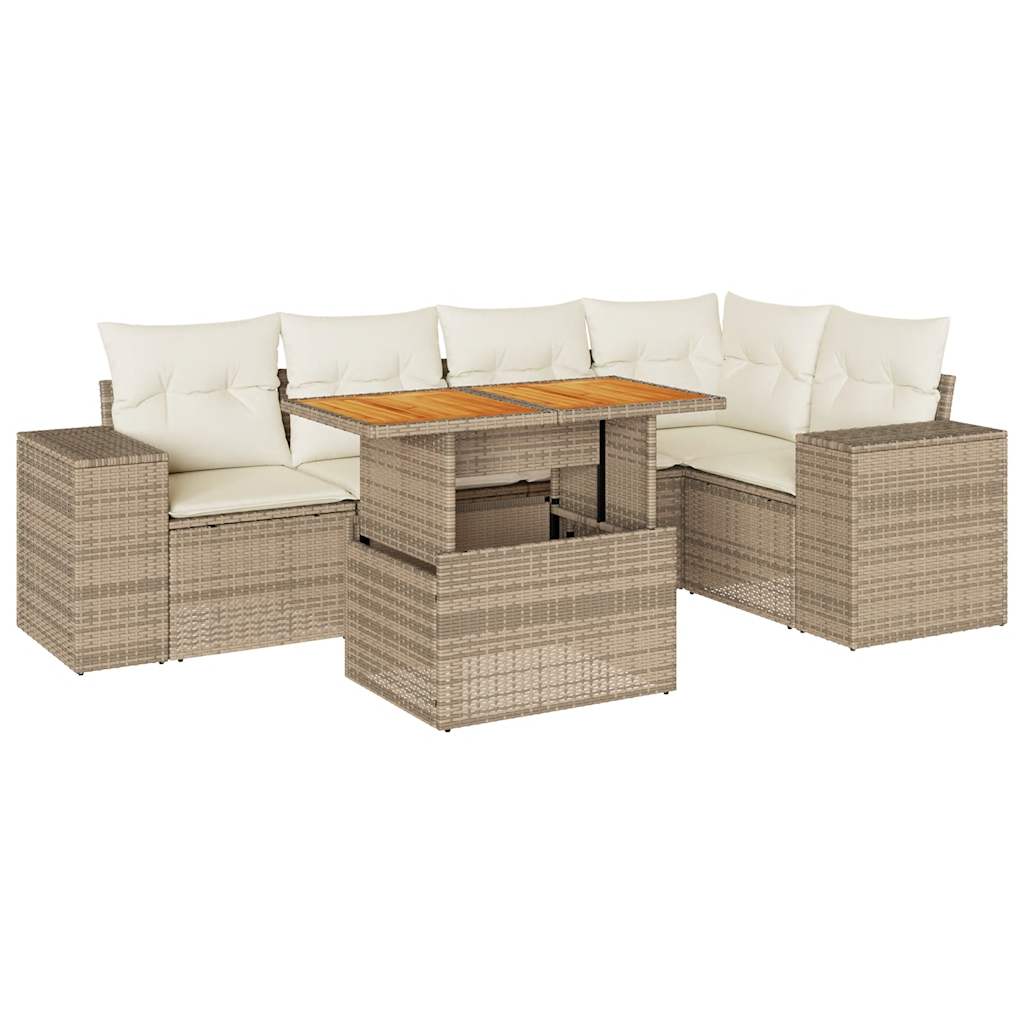 Set Divano da Giardino 6 pz con Cuscini Beige in Polyrattan