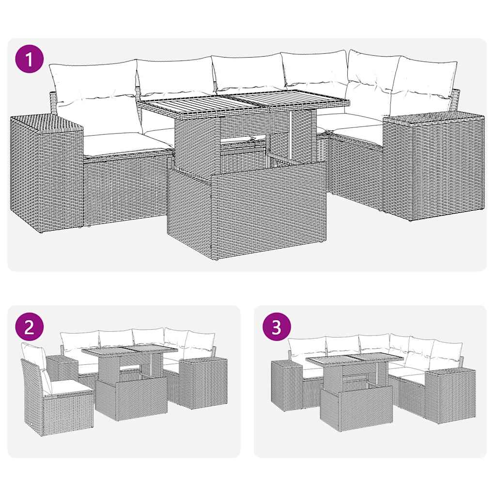 Set Divano da Giardino 6 pz con Cuscini Beige in Polyrattan