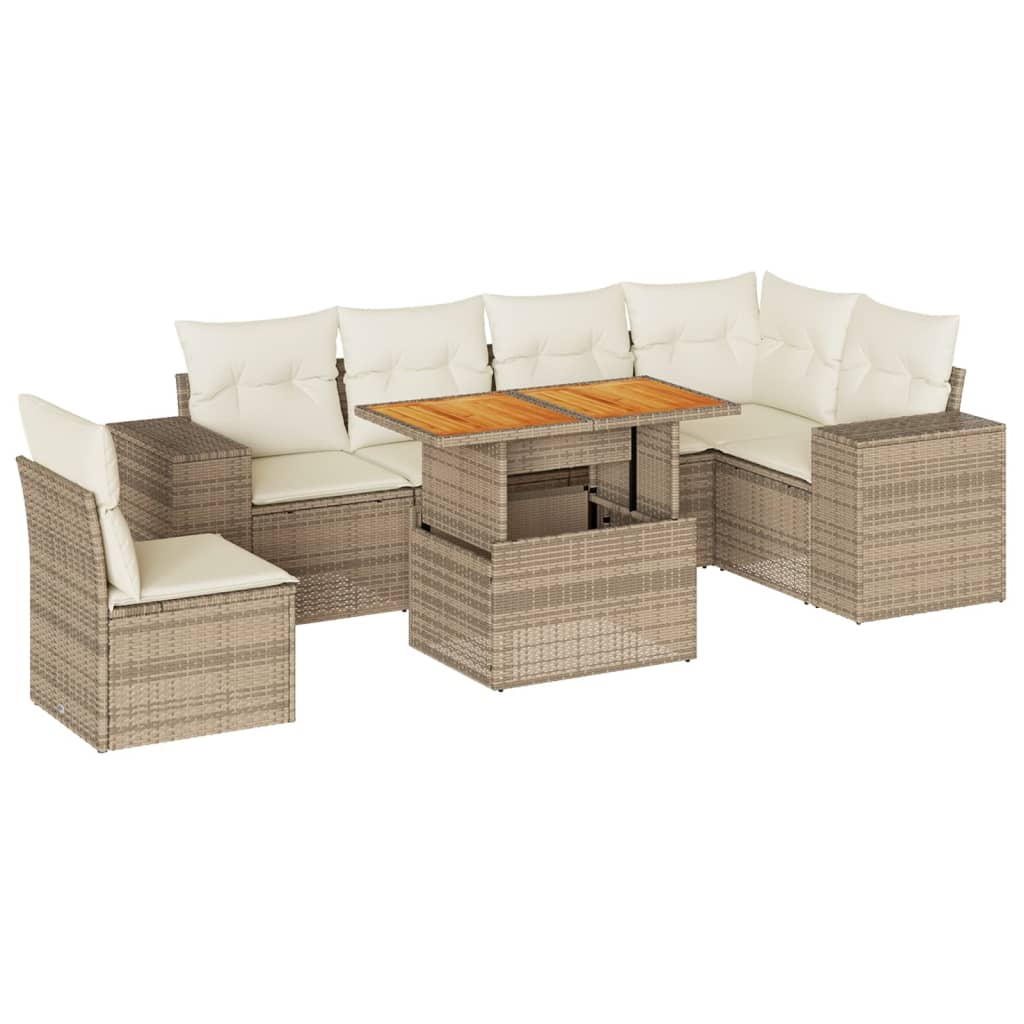 Set Divani da Giardino 7 pz con Cuscini Beige in Polyrattan