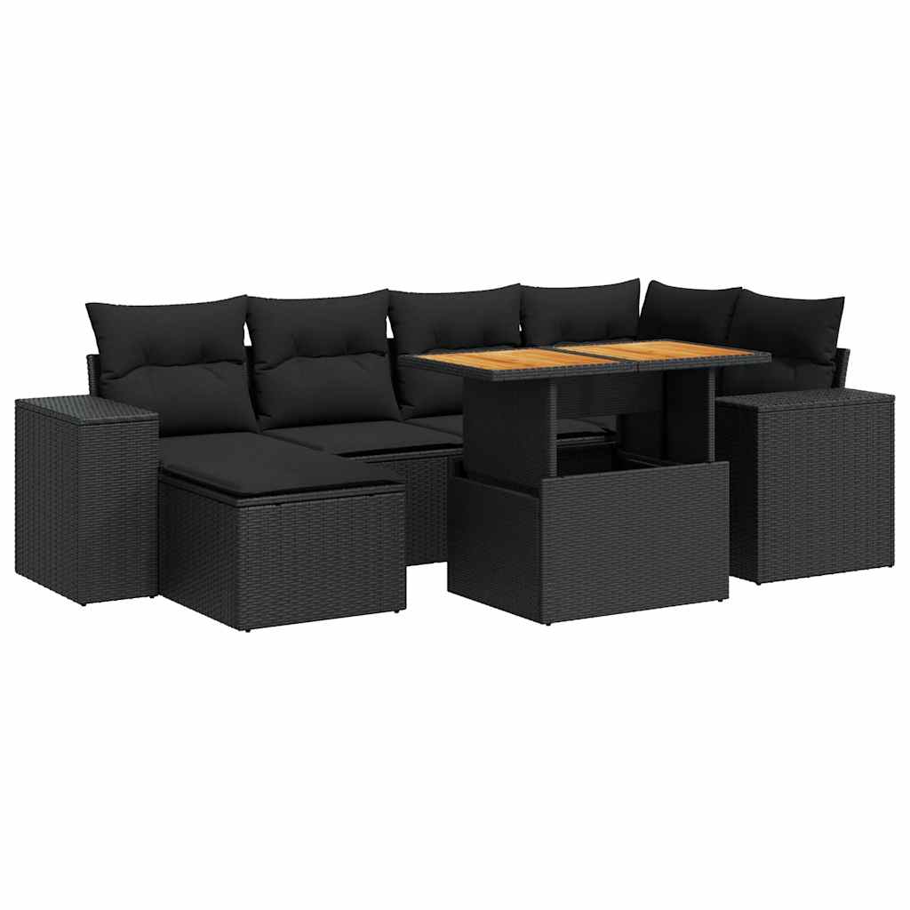 Set Divani da Giardino con Cuscini 7pz Nero Polyrattan