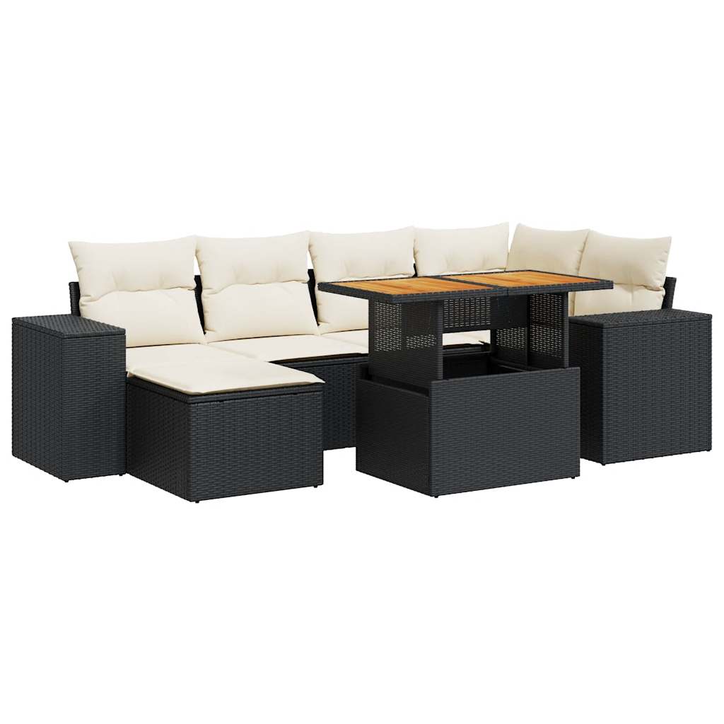 Set Divani da Giardino con Cuscini 7pz Nero Polyrattan