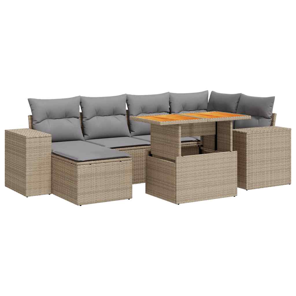 Set Divani da Giardino 7 pz con Cuscini Beige in Polyrattan