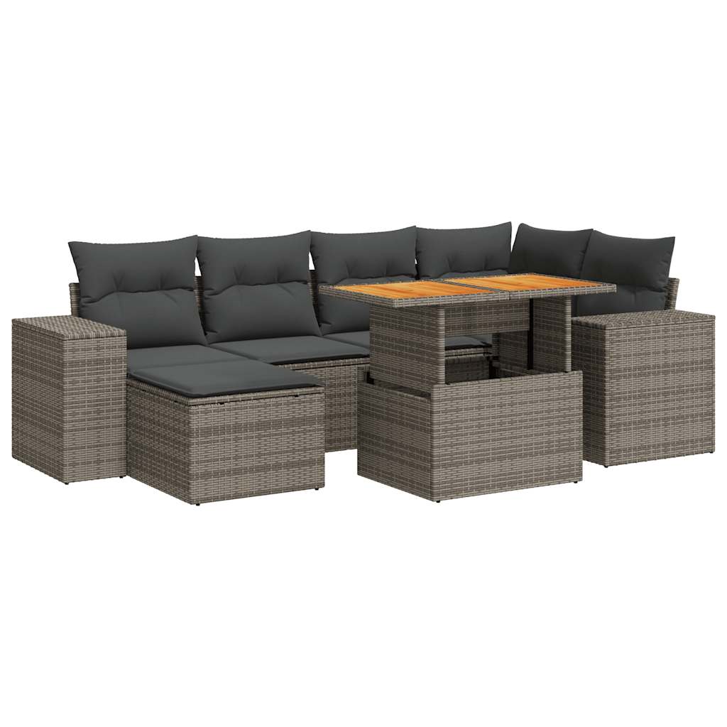 Set Divani da Giardino 7 pz con Cuscini Grigio in Polyrattan