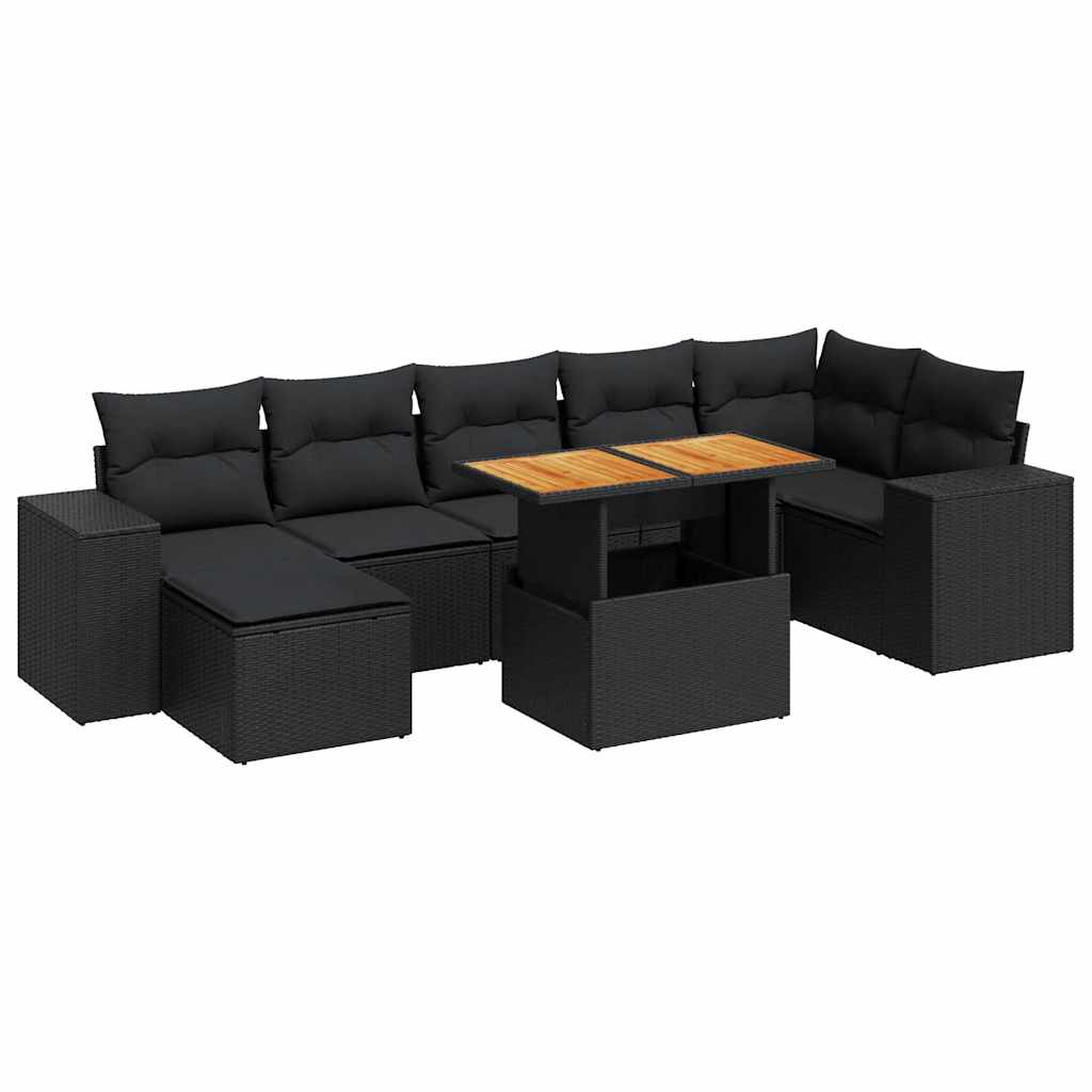 Set Divani da Giardino con Cuscini 8 pz Nero in Polyrattan