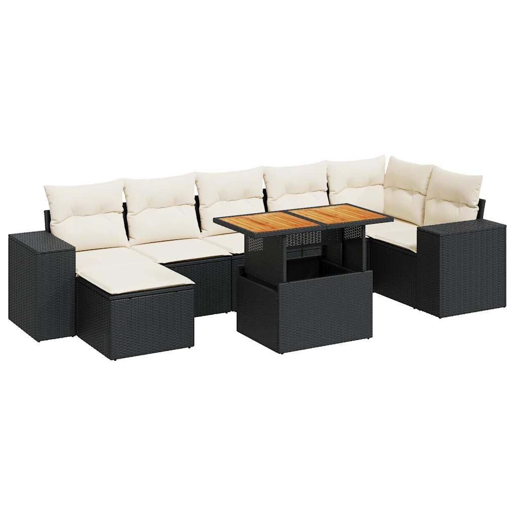 Set Divani da Giardino con Cuscini 8 pz Nero in Polyrattan