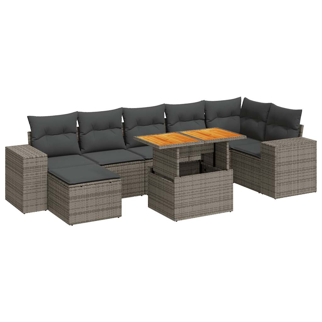 Set Divano da Giardino 8 pz con Cuscini Grigio in Polyrattan