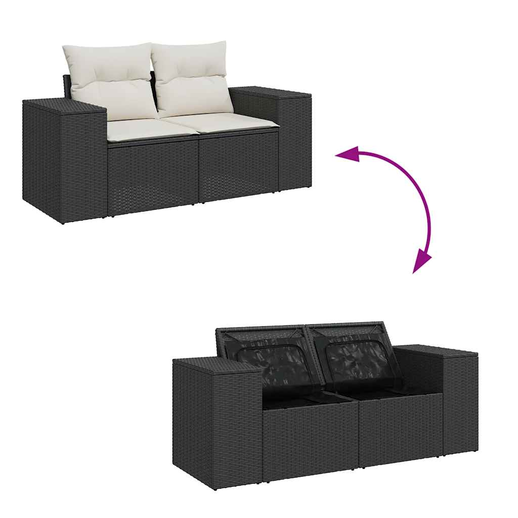 Set Divani da Giardino 9 pz con Cuscini Nero Polyrattan Acacia