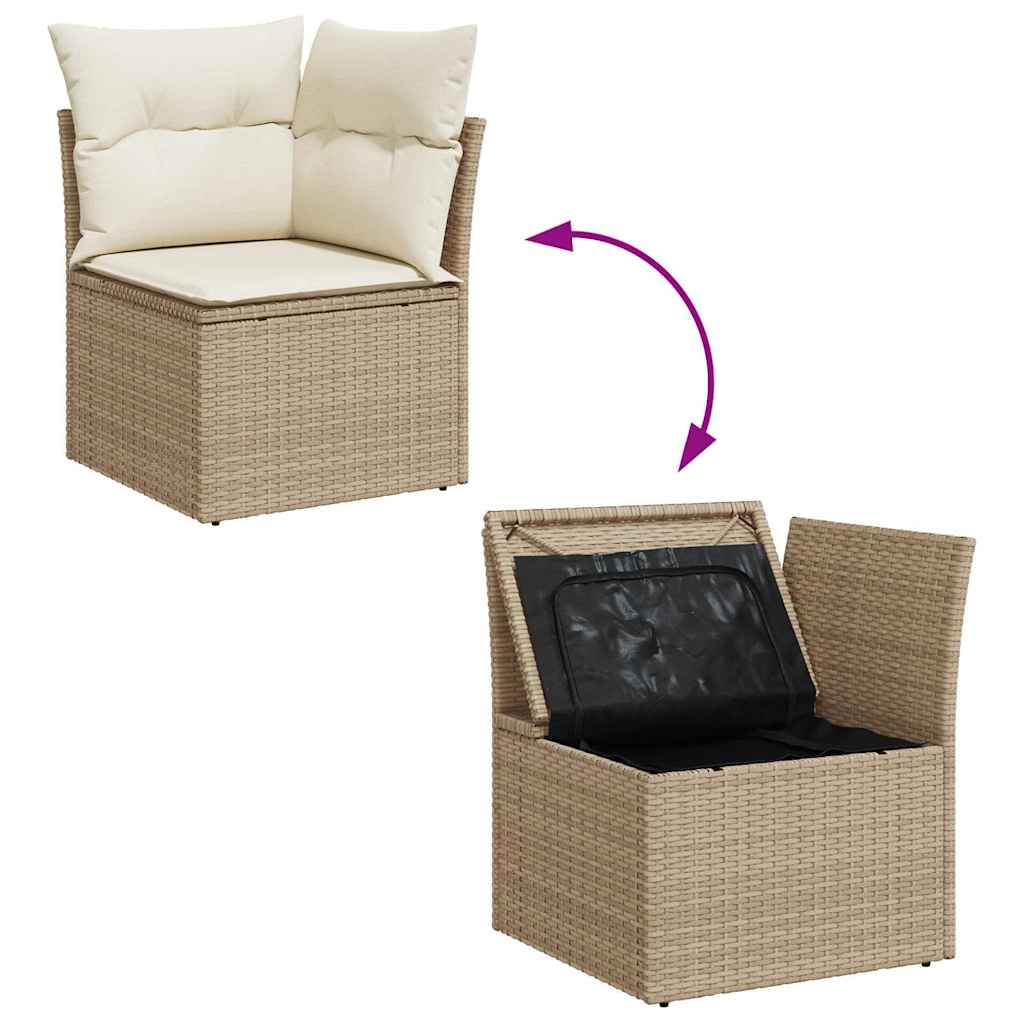 Set Divano da Giardino 9 pz con Cuscini Beige Polyrattan Acacia