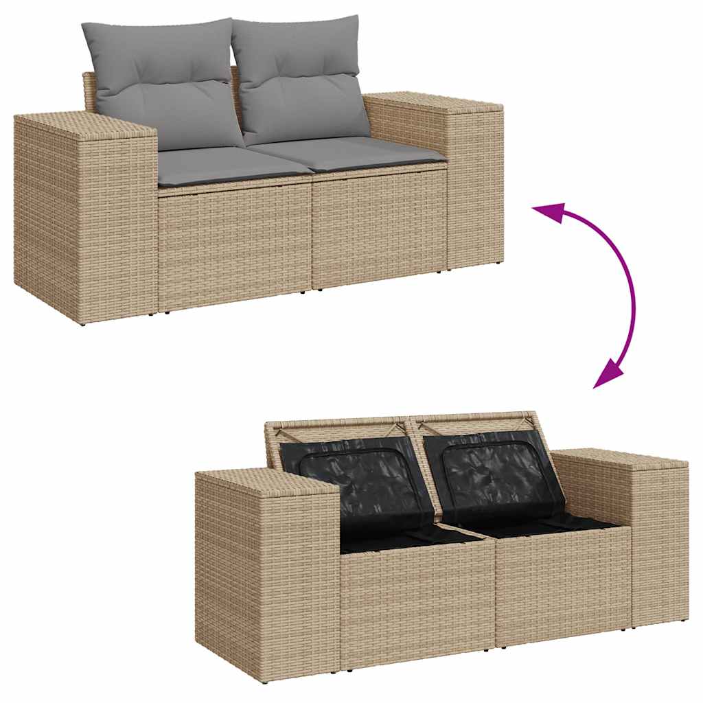 Set Divano da Giardino 9 pz con Cuscini Beige Polyrattan Acacia