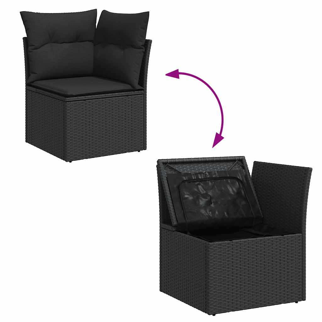 Set Divani da Giardino con Cuscini 7pz Nero Polyrattan Acacia