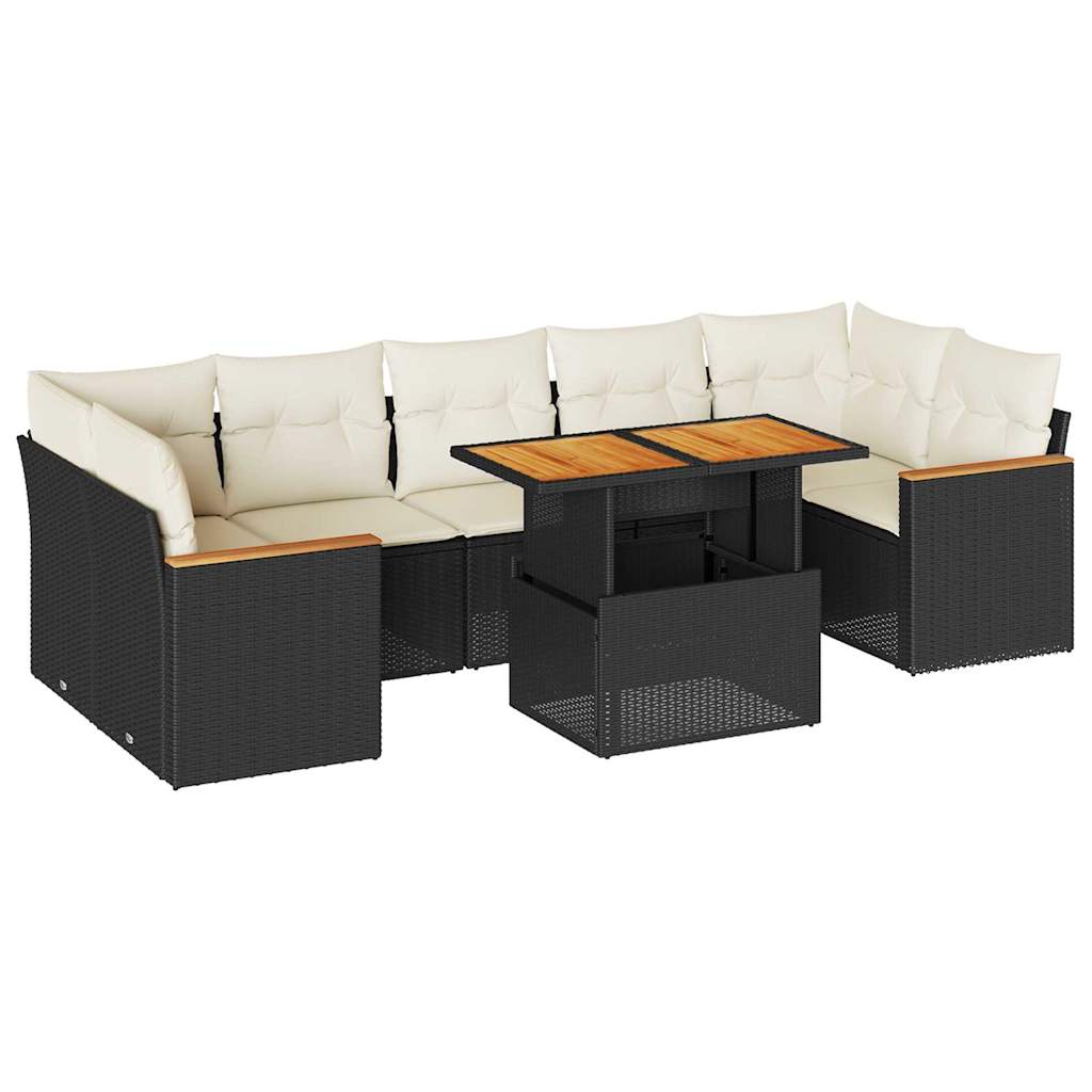 Set Divani da Giardino con Cuscini 7pz Nero Polyrattan Acacia