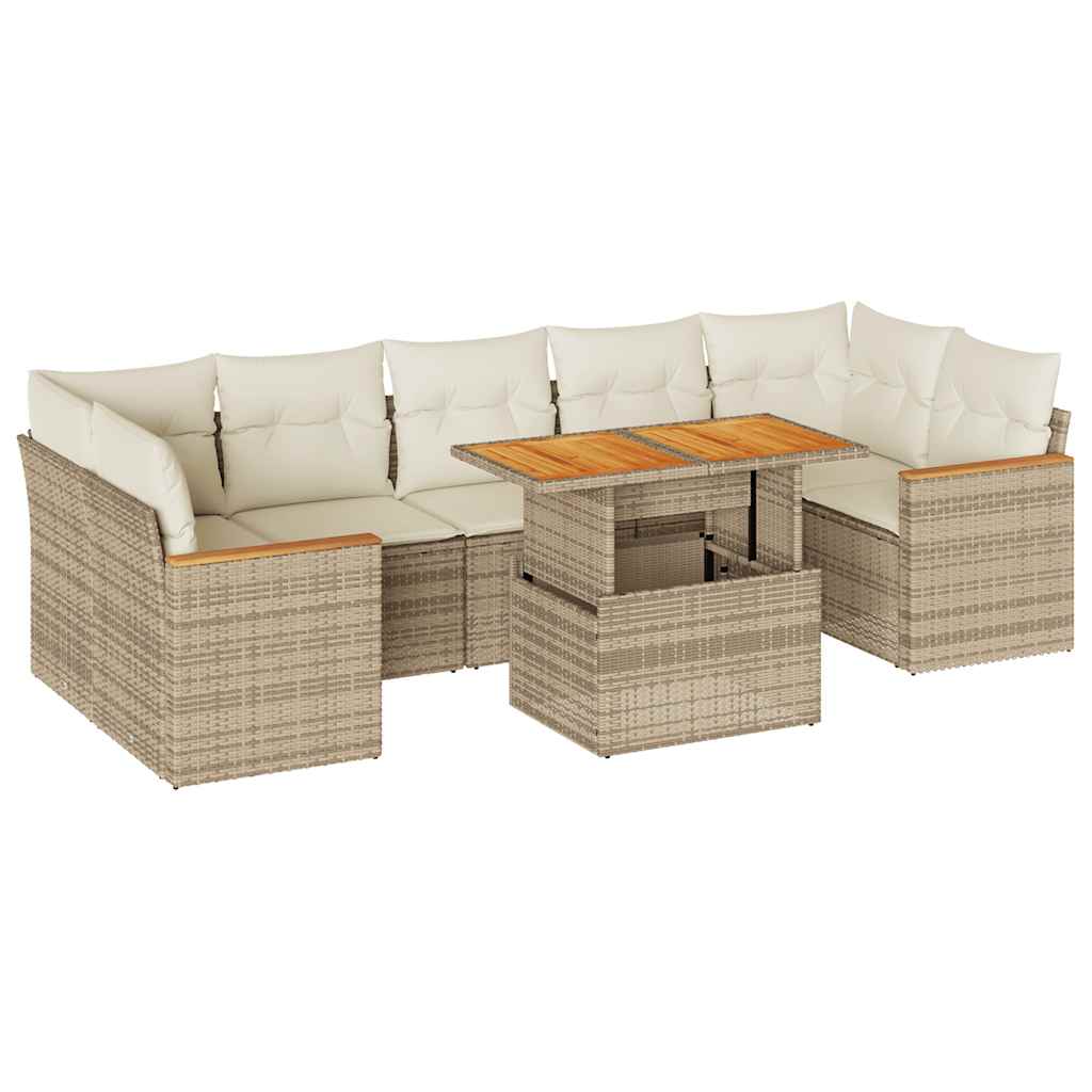 Set Divano da Giardino 8 pz con Cuscini Beige Polyrattan Acacia