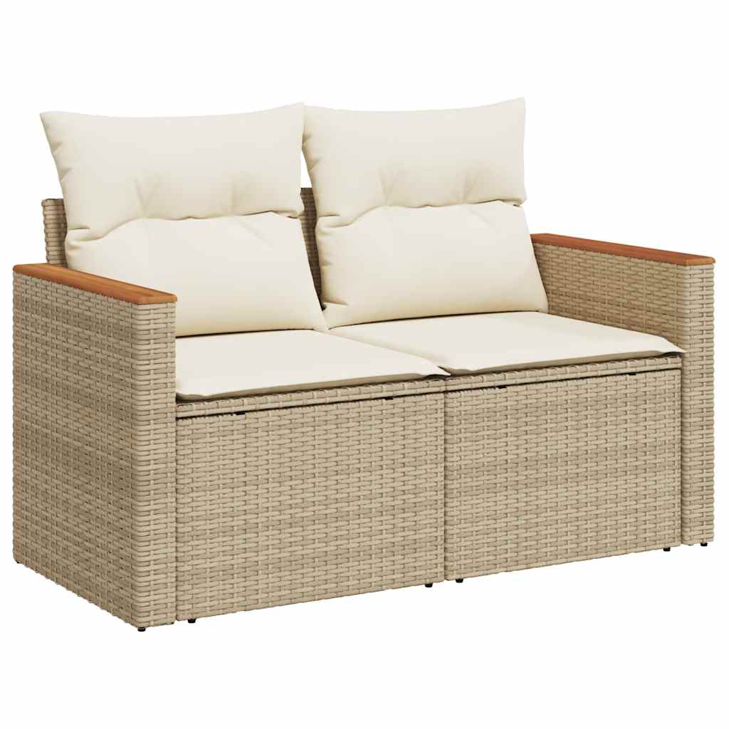 Set Divano da Giardino 8 pz con Cuscini Beige Polyrattan Acacia