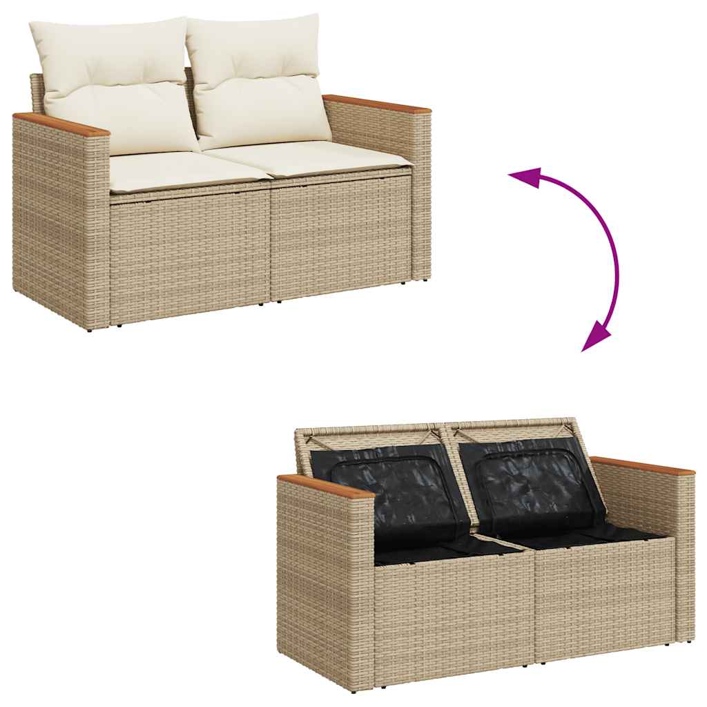 Set Divano da Giardino 8 pz con Cuscini Beige Polyrattan Acacia