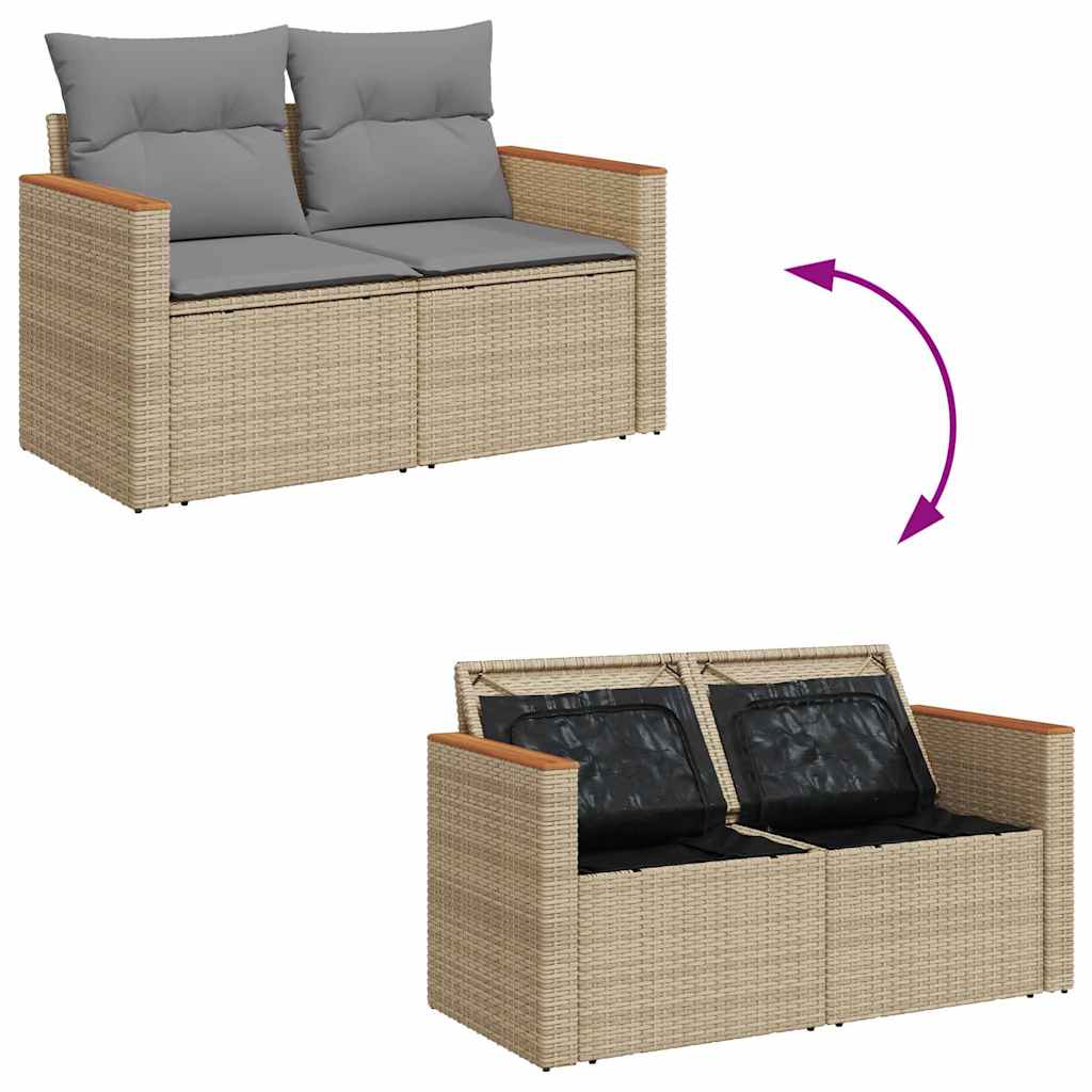 Set Divani da Giardino 7 pz con Cuscini Beige Polyrattan Acacia