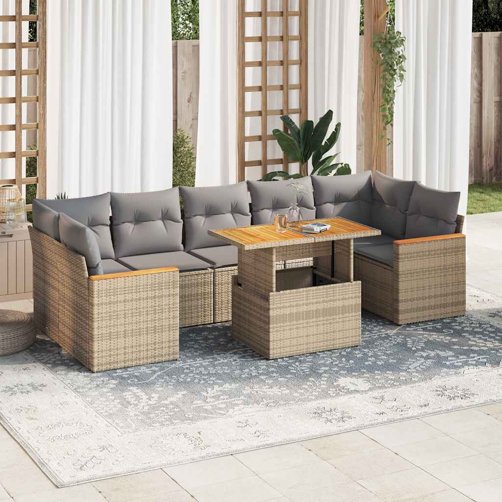 Set Divani da Giardino 7 pz con Cuscini Beige Polyrattan Acacia