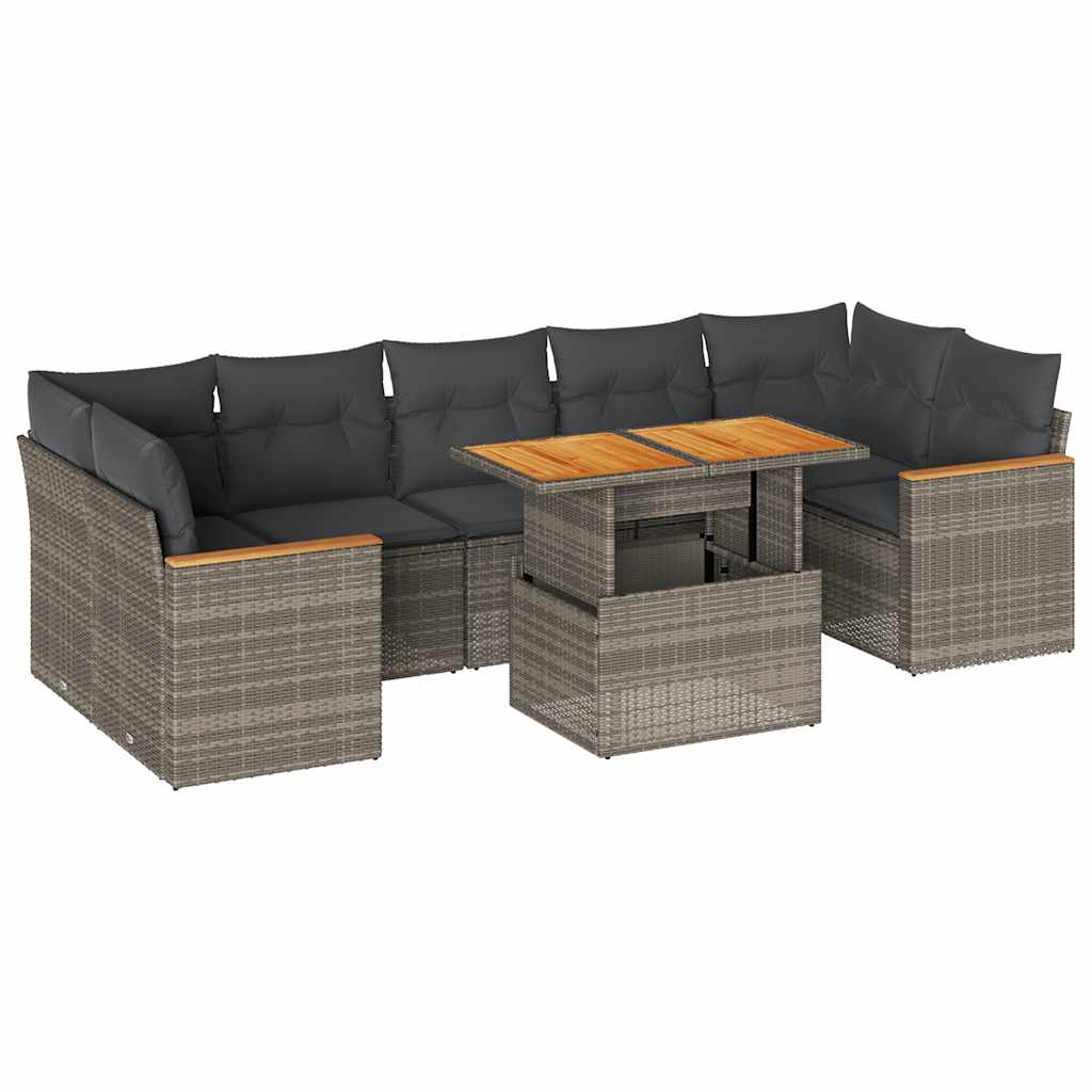 Set Divano da Giardino 8pz con Cuscini Grigio Polyrattan Acacia