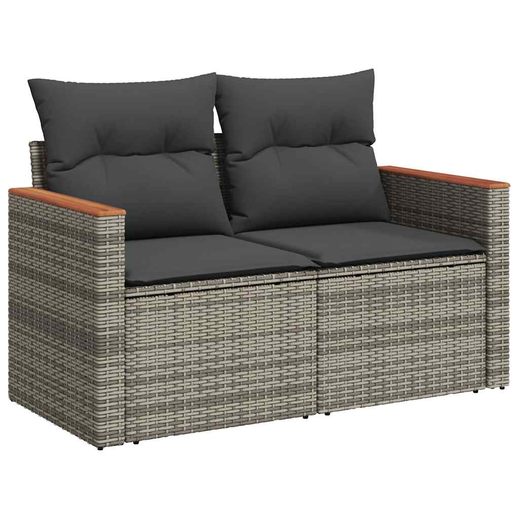 Set Divano da Giardino 8pz con Cuscini Grigio Polyrattan Acacia