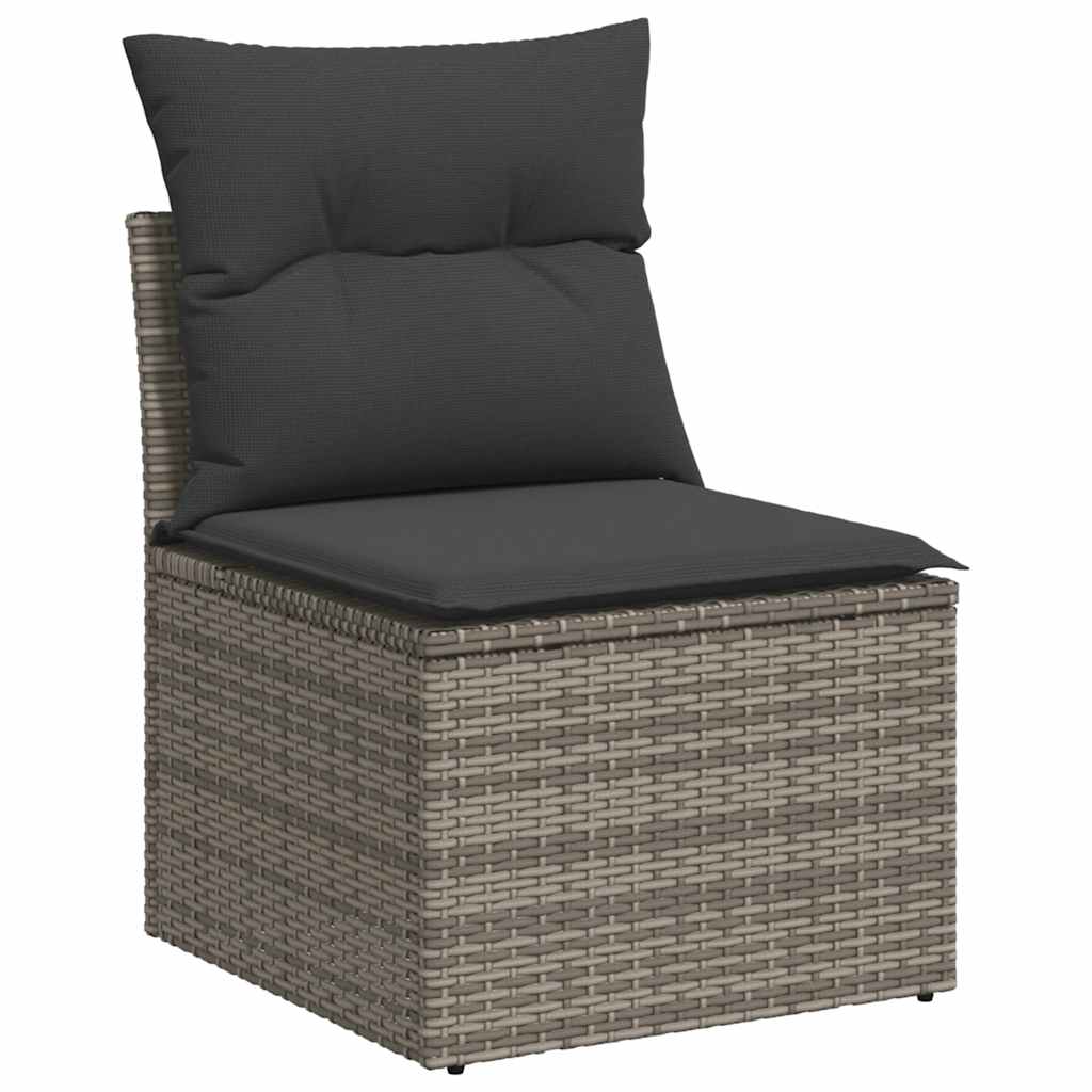 Set Divano da Giardino 9pz con Cuscini Grigio Polyrattan Acacia